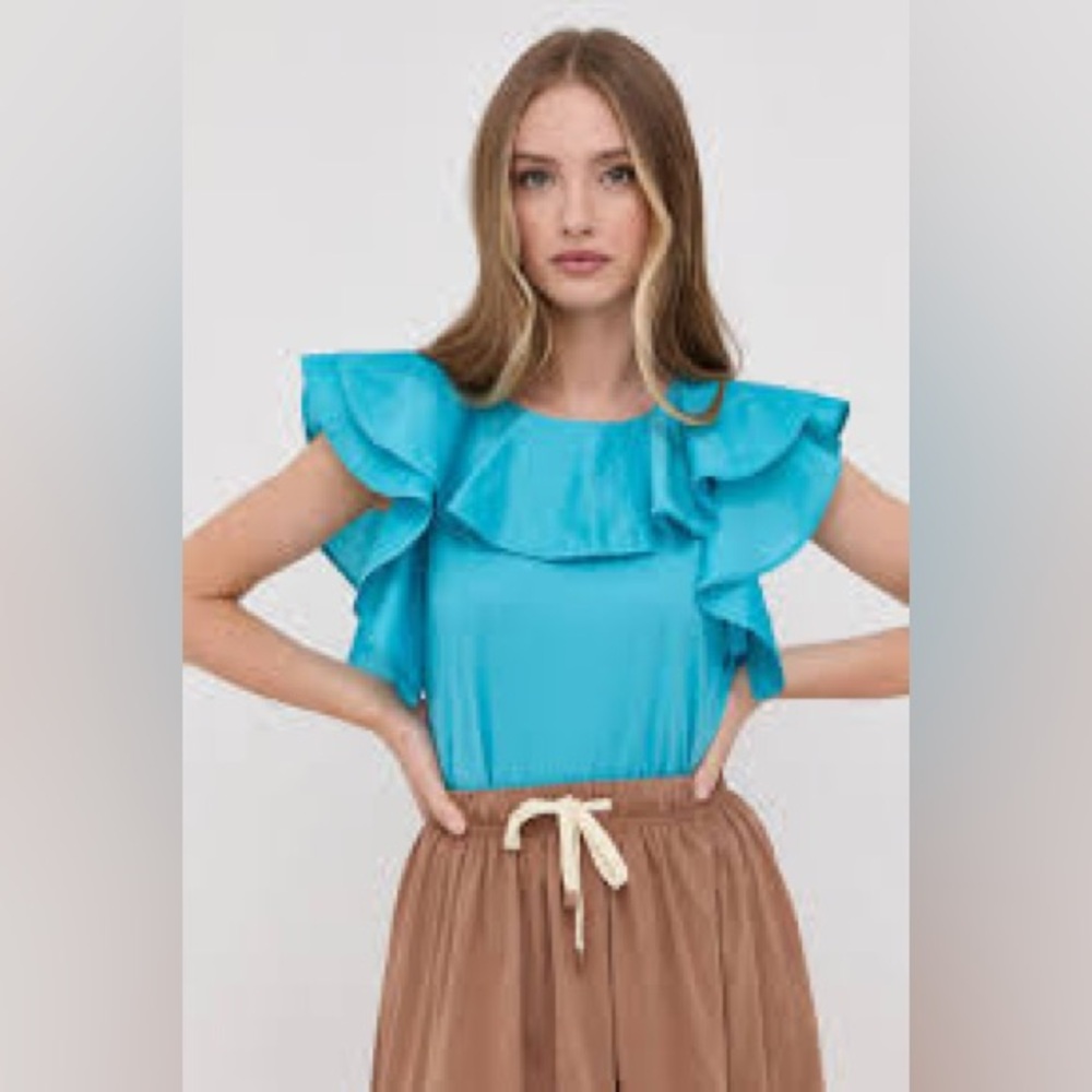 Weekend Max Mara Blue Ruffled Sleeveless Blouse